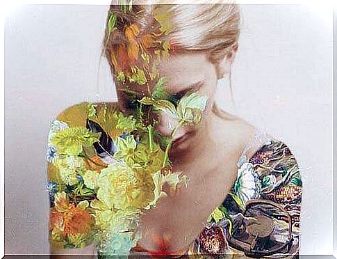 Woman covered in flowers