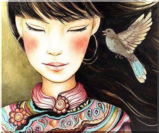 Asian girl & bird