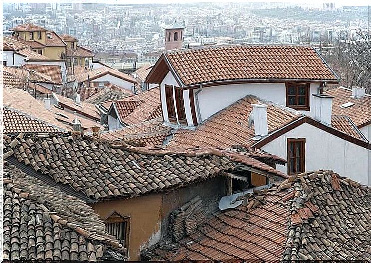 Nostalgic city with tiled roof.