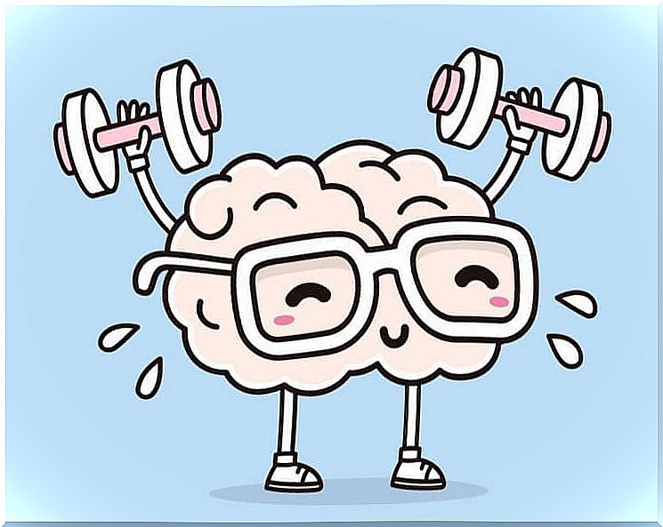 Brain with training glasses.