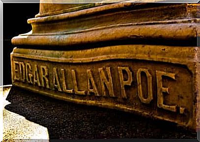 Edgar Allan Poe in stone.