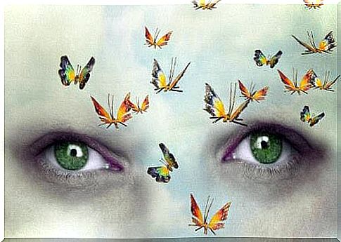 Butterflies in front of face