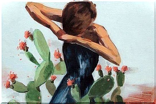 Girl among cacti